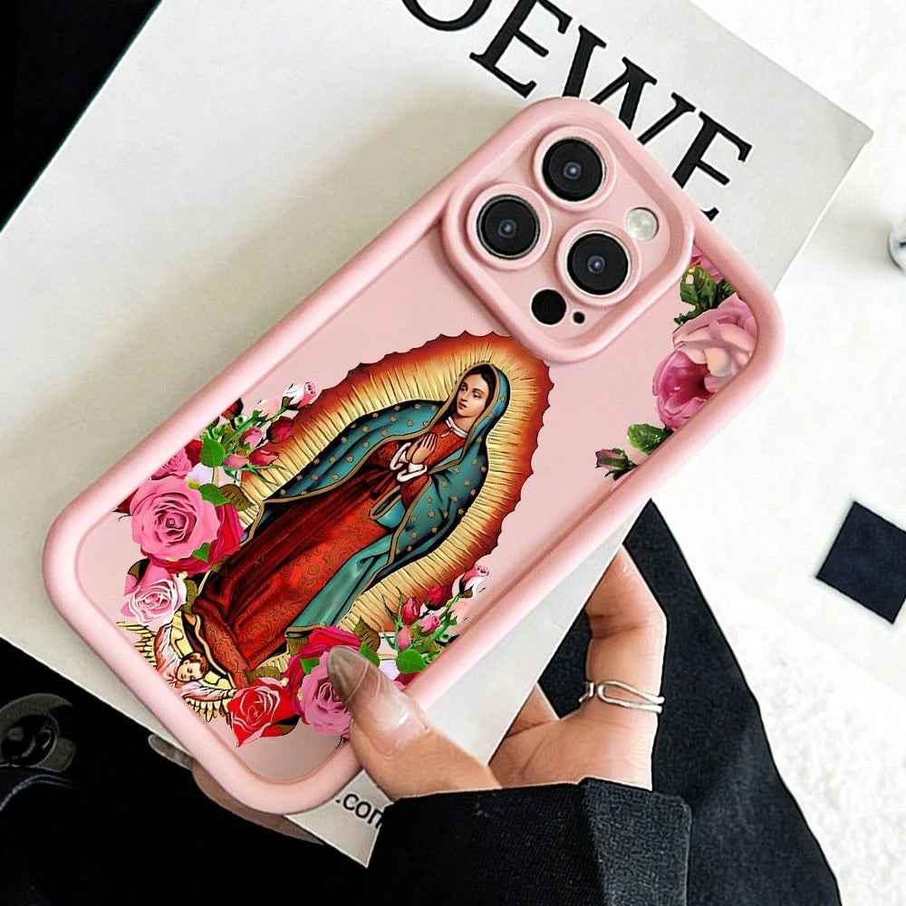Religious Mother Mary Phone Case, Vintage Style, Phone Case For IPhone 17 Pro Max 17 Air 17Pro 16 15 14 13 12 11 Pro Max, Floral Christian Gift, Our Lady Of Guadalupe Design, Sacred Icon Art, Religiou