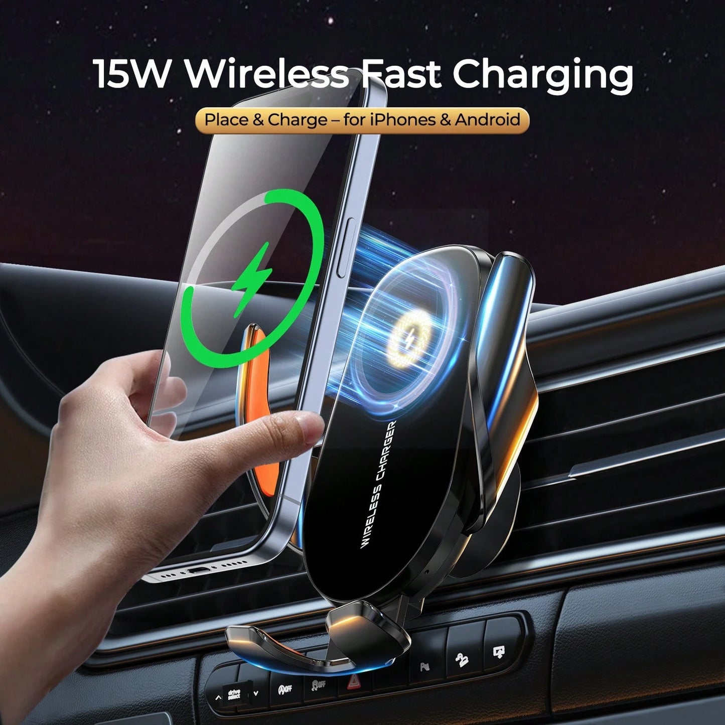 REMAX 15W Wireless Car Charger Mount, Infrared Sensor Auto Open & Close, Triangle Locking For Stable No Shake, 360° Swivel, Smart Temperature Control, No Overheating – Fits 4-7.2" Phones,IPhone Charge