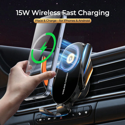 REMAX 15W Wireless Car Charger Mount, Infrared Sensor Auto Open & Close, Triangle Locking For Stable No Shake, 360° Swivel, Smart Temperature Control, No Overheating – Fits 4-7.2" Phones,IPhone Charge