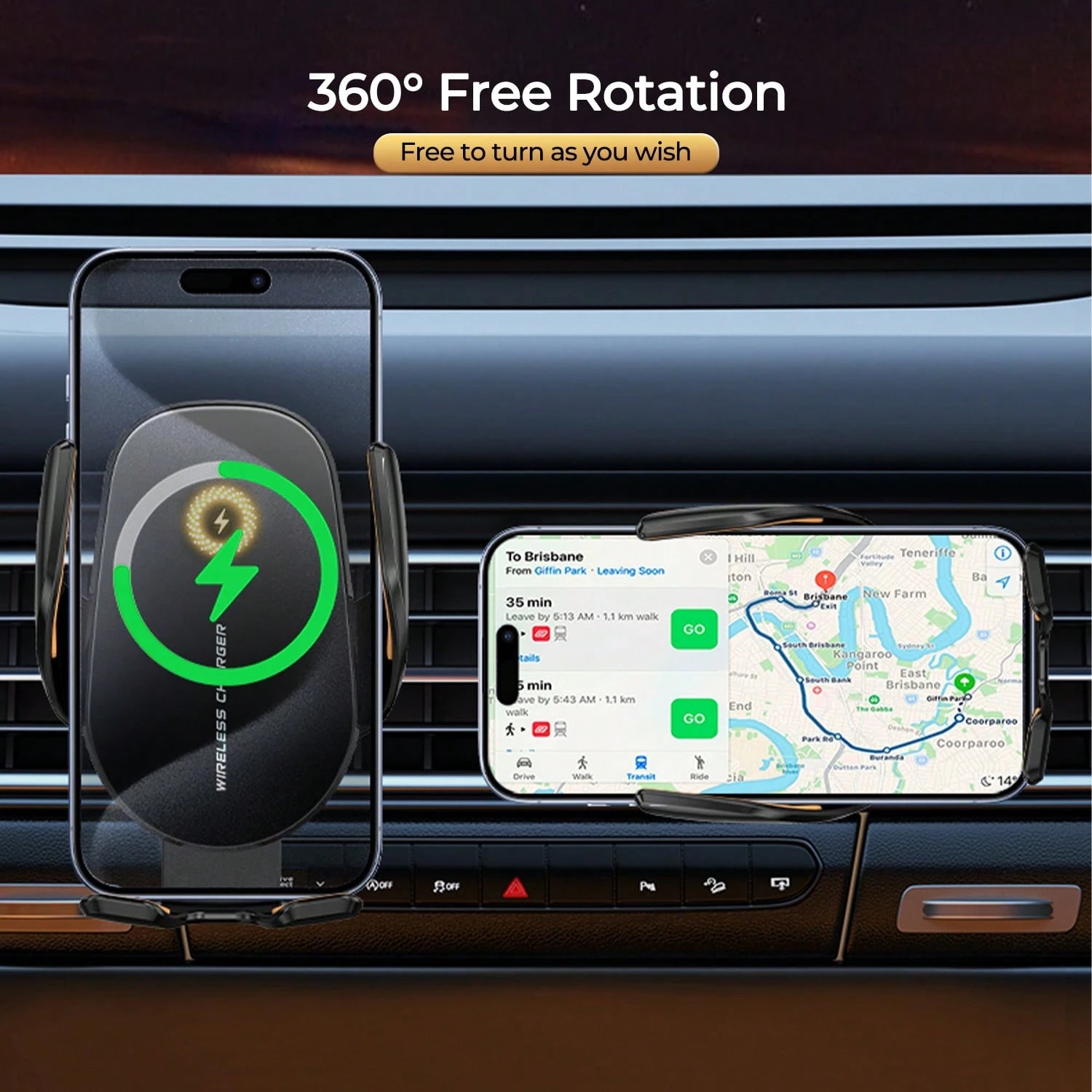 REMAX 15W Wireless Car Charger Mount, Infrared Sensor Auto Open & Close, Triangle Locking For Stable No Shake, 360° Swivel, Smart Temperature Control, No Overheating – Fits 4-7.2" Phones,IPhone Charge