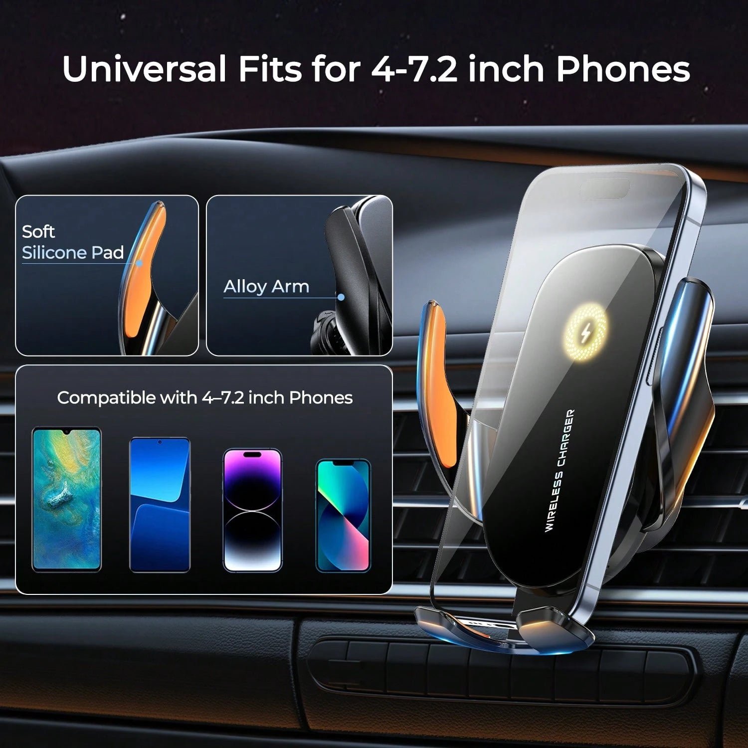 REMAX 15W Wireless Car Charger Mount, Infrared Sensor Auto Open & Close, Triangle Locking For Stable No Shake, 360° Swivel, Smart Temperature Control, No Overheating – Fits 4-7.2" Phones,IPhone Charge