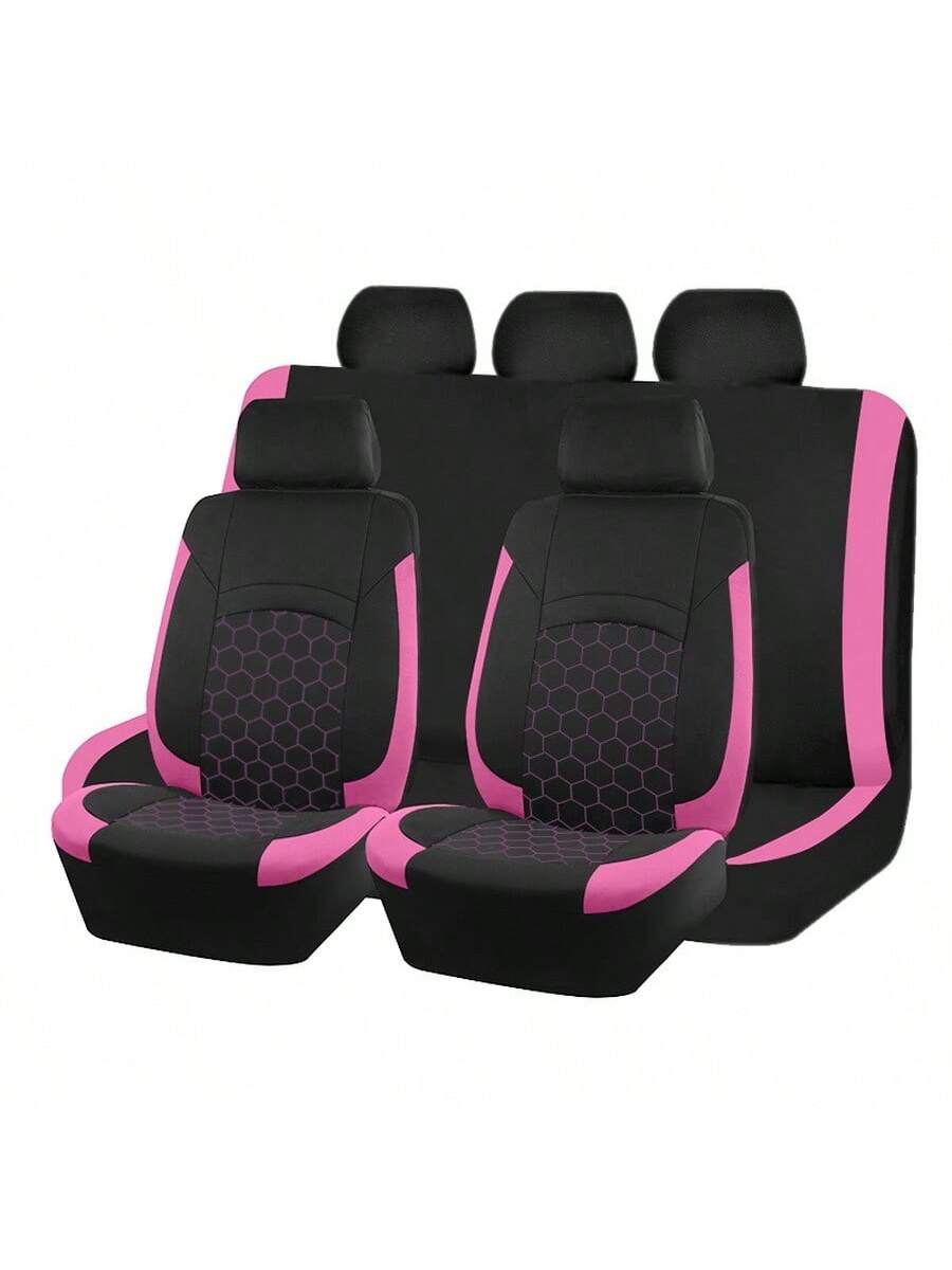 REMAX 9pcs Car Seat Covers Set, Compatible With Airbags, Universal Fit Seat Cushions, Auto Accessories, New Football Quilted Design, Women Style, Full Set Car Seat Covers