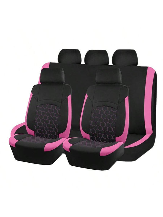 REMAX 9pcs Car Seat Covers Set, Compatible With Airbags, Universal Fit Seat Cushions, Auto Accessories, New Football Quilted Design, Women Style, Full Set Car Seat Covers