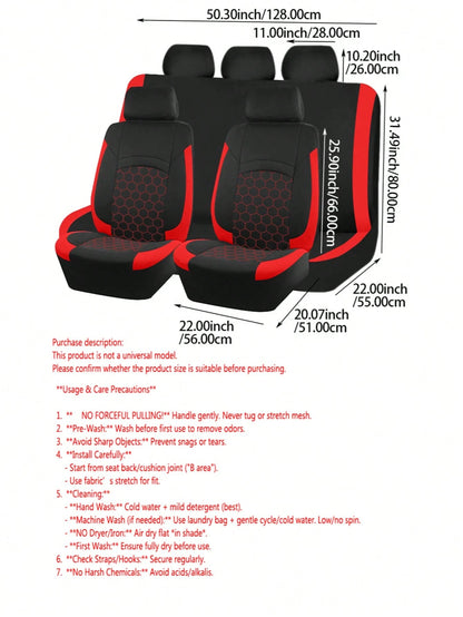 REMAX 9pcs Car Seat Covers Set, Compatible With Airbags, Universal Fit Seat Cushions, Auto Accessories, New Football Quilted Design, Women Style, Full Set Car Seat Covers