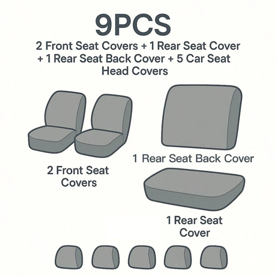 REMAX 9pcs Car Seat Covers Set, Compatible With Airbags, Universal Fit Seat Cushions, Auto Accessories, New Football Quilted Design, Women Style, Full Set Car Seat Covers
