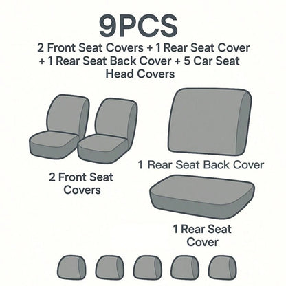REMAX 9pcs Car Seat Covers Set, Compatible With Airbags, Universal Fit Seat Cushions, Auto Accessories, New Football Quilted Design, Women Style, Full Set Car Seat Covers