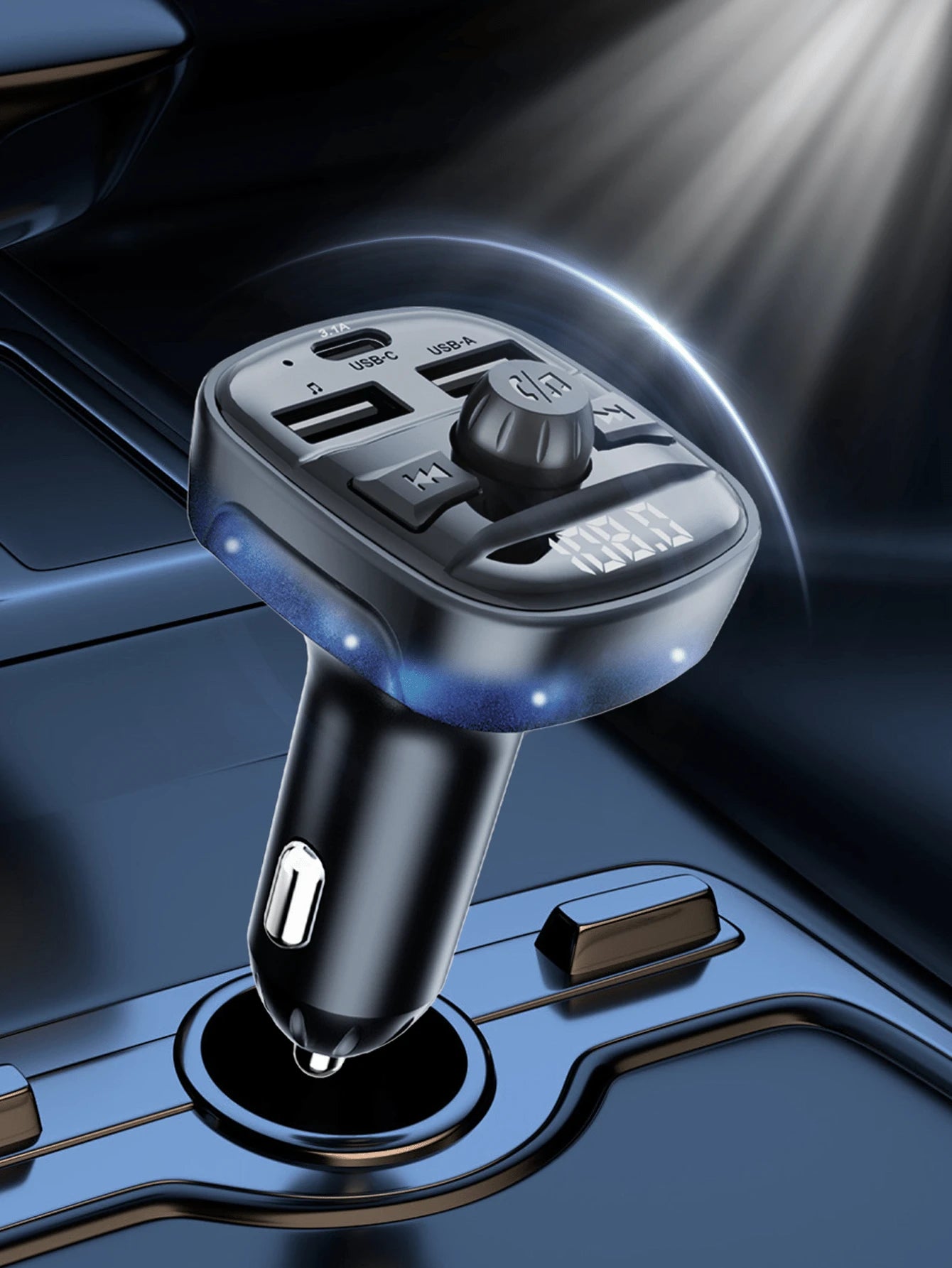 REMAX Bluetooth 5.4 FM Transmitter Car Charger With RGB Light, 15W Fast Charging, USB-C & Dual USB-A, Built-In Mic For Hands-Free Calls, Music Playback, For IPhone/Android, Type-C Charger, IPhone Char
