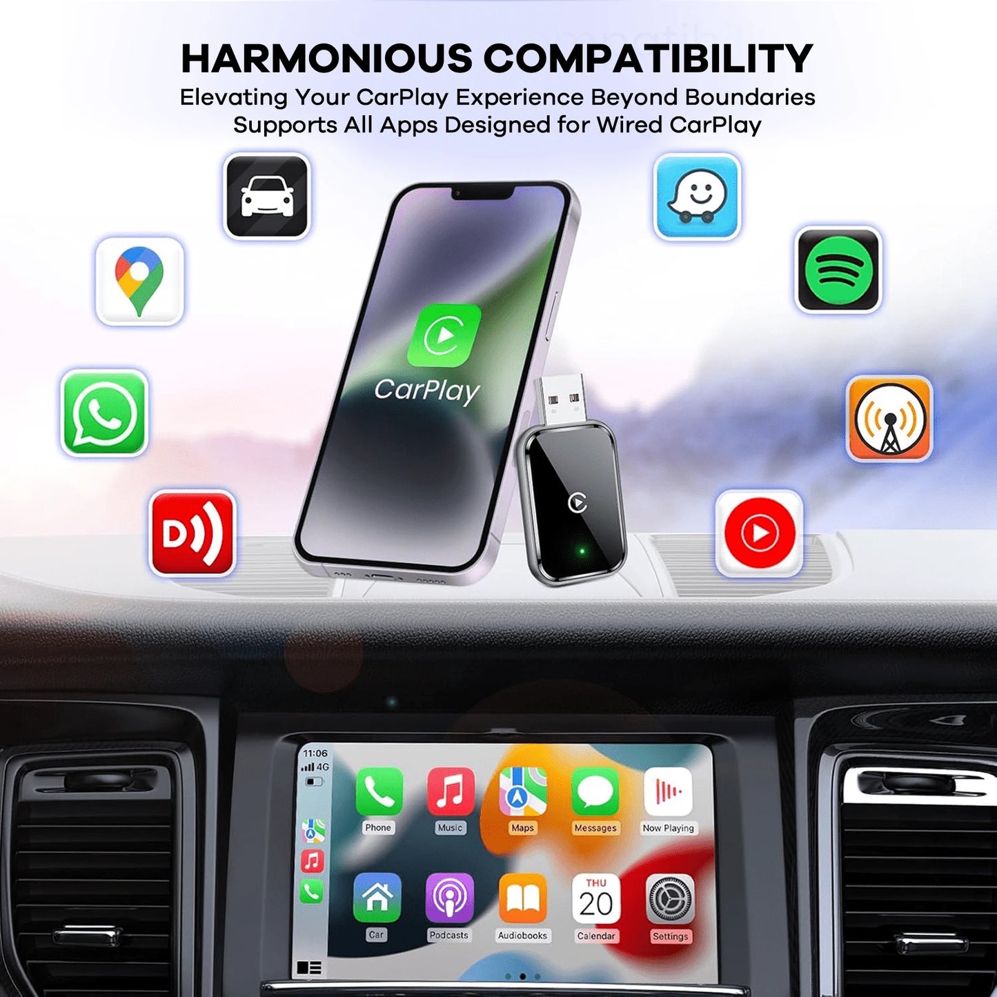 REMAX Wireless CarPlay Adapter Compatible With Apple CarPlay, Wired CarPlay To Wireless, Instant Connectivity, Automatic Reconnect, Super Mini Car Play Dongle For IPhone Fit For Cars With Built-In Car