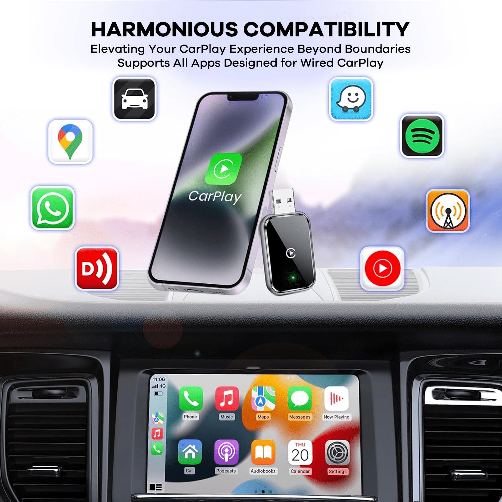 REMAX Wireless CarPlay Adapter Compatible With Apple CarPlay, Wired CarPlay To Wireless, Instant Connectivity, Automatic Reconnect, Super Mini Car Play Dongle For IPhone Fit For Cars With Built-In Car
