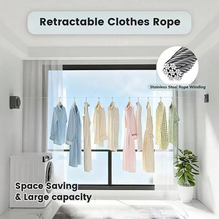 Retractable Clothesline Indoor Outdoor, Clothes Line Retracting Indoor, Retractable Clothes Line Wall Mounted Drying Rack Clothing Line, Laundry Line With Stainless Steel Line-15.1 Feets