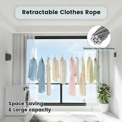 Retractable Clothesline Indoor Outdoor, Clothes Line Retracting Indoor, Retractable Clothes Line Wall Mounted Drying Rack Clothing Line, Laundry Line With Stainless Steel Line-15.1 Feets