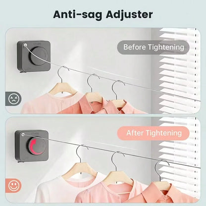 Retractable Clothesline Indoor Outdoor, Clothes Line Retracting Indoor, Retractable Clothes Line Wall Mounted Drying Rack Clothing Line, Laundry Line With Stainless Steel Line-15.1 Feets