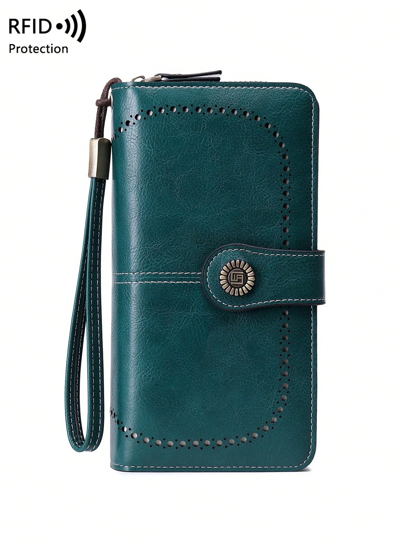 RFID Blocking Large Capacity Tri-Fold Multi-Card Slot PU Solid Color Zipper Snap Wallet, Multi-Functional European And American New Vintage Women's Wallet With Wrist Strap, Valentine's Day Gift For Wi
