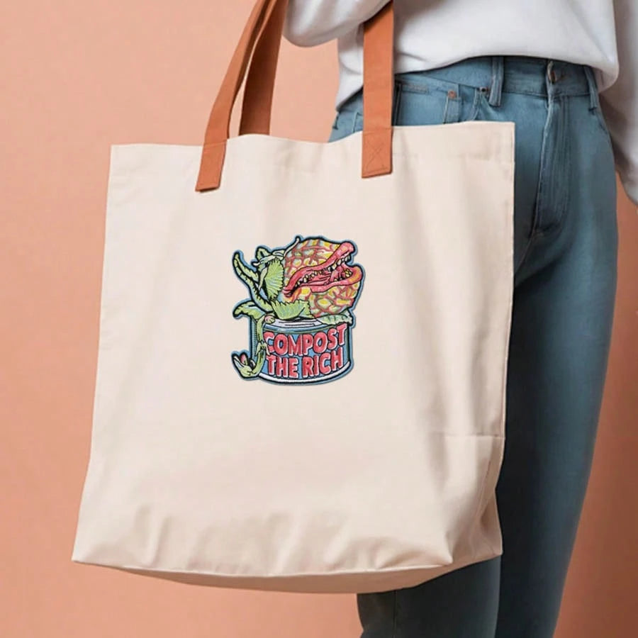 RHUAGYP 1pc "COMPOST THE RICH" Carnivorous Plant Embroidered Patch, Unique Plant Graphic, Clothing, Jacket, Backpack DIY Decor Iron-On Applique