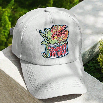 RHUAGYP 1pc "COMPOST THE RICH" Carnivorous Plant Embroidered Patch, Unique Plant Graphic, Clothing, Jacket, Backpack DIY Decor Iron-On Applique
