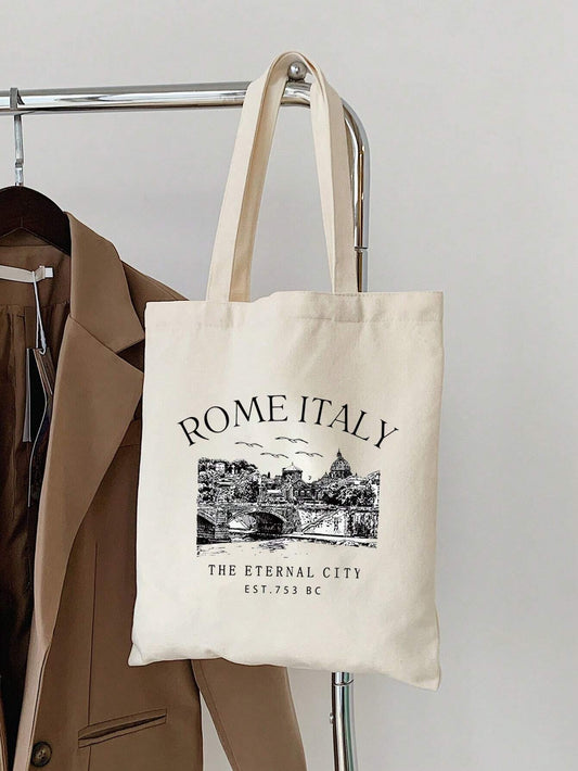 Roman Alphabet Pattern Shopping Bag, Women's Reusable Letter Print Tote Bag, Casual Shoulder Bag, Large Capacity Student Shopping Bag, Best Gift For Teachers, Women, Girlfriends And Family, School Bag