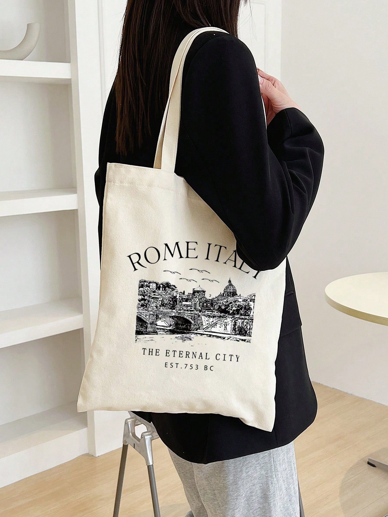 Roman Alphabet Pattern Shopping Bag, Women's Reusable Letter Print Tote Bag, Casual Shoulder Bag, Large Capacity Student Shopping Bag, Best Gift For Teachers, Women, Girlfriends And Family, School Bag