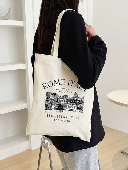 Roman Alphabet Pattern Shopping Bag, Women's Reusable Letter Print Tote Bag, Casual Shoulder Bag, Large Capacity Student Shopping Bag, Best Gift For Teachers, Women, Girlfriends And Family, School Bag