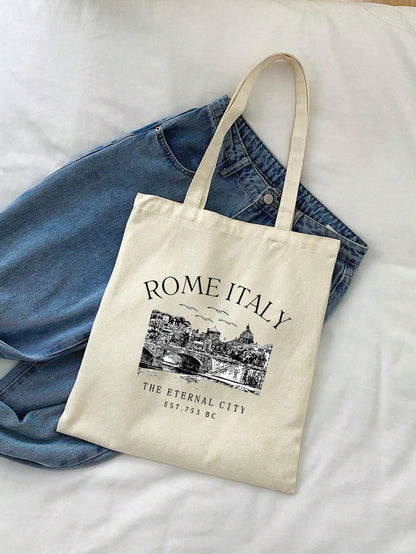 Roman Alphabet Pattern Shopping Bag, Women's Reusable Letter Print Tote Bag, Casual Shoulder Bag, Large Capacity Student Shopping Bag, Best Gift For Teachers, Women, Girlfriends And Family, School Bag