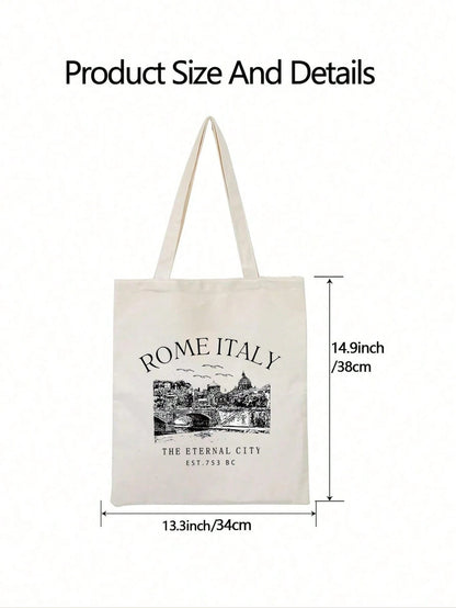 Roman Alphabet Pattern Shopping Bag, Women's Reusable Letter Print Tote Bag, Casual Shoulder Bag, Large Capacity Student Shopping Bag, Best Gift For Teachers, Women, Girlfriends And Family, School Bag