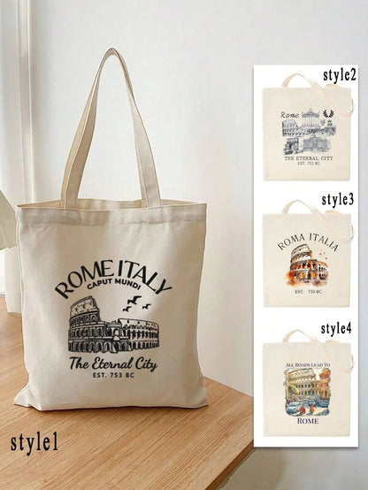 Roman Alphabet Pattern Shopping Bag, Women's Reusable Letter Print Tote Bag, Casual Shoulder Bag, Large Capacity Student Shopping Bag, Best Gift For Teachers, Women, Girlfriends And Family, School Bag