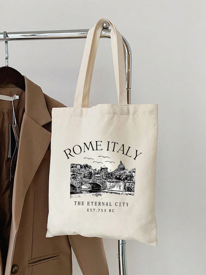Roman Alphabet Pattern Shopping Bag, Women's Reusable Letter Print Tote Bag, Casual Shoulder Bag, Large Capacity Student Shopping Bag, Best Gift For Teachers, Women, Girlfriends And Family, School Bag