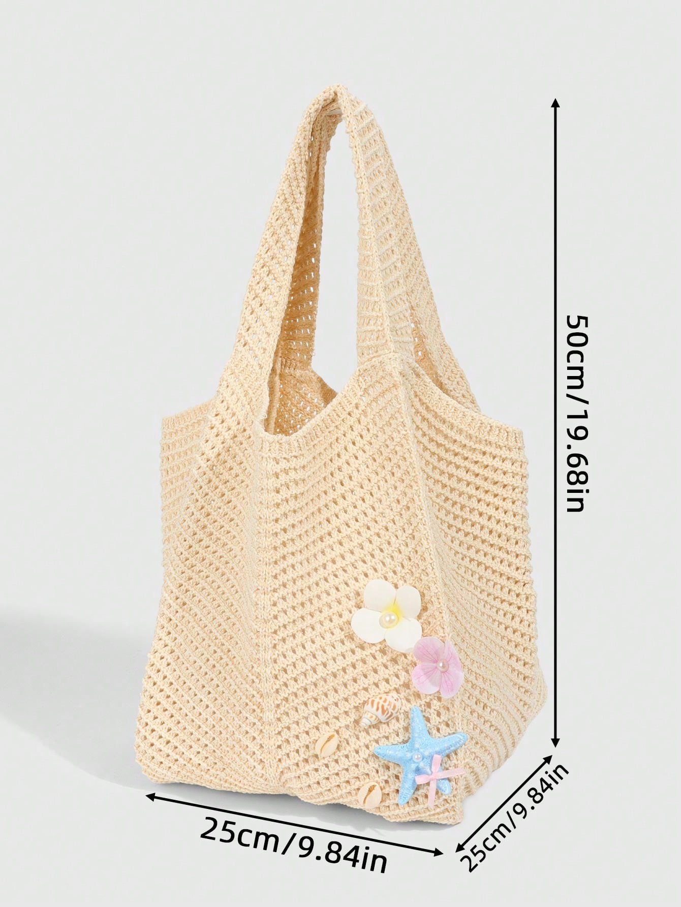 ROMWE Fairycore 1pc Tropical Shiny Hollow Out Knitted Tote Bag, Beach Vacation Style Shoulder Bag,Holiday
