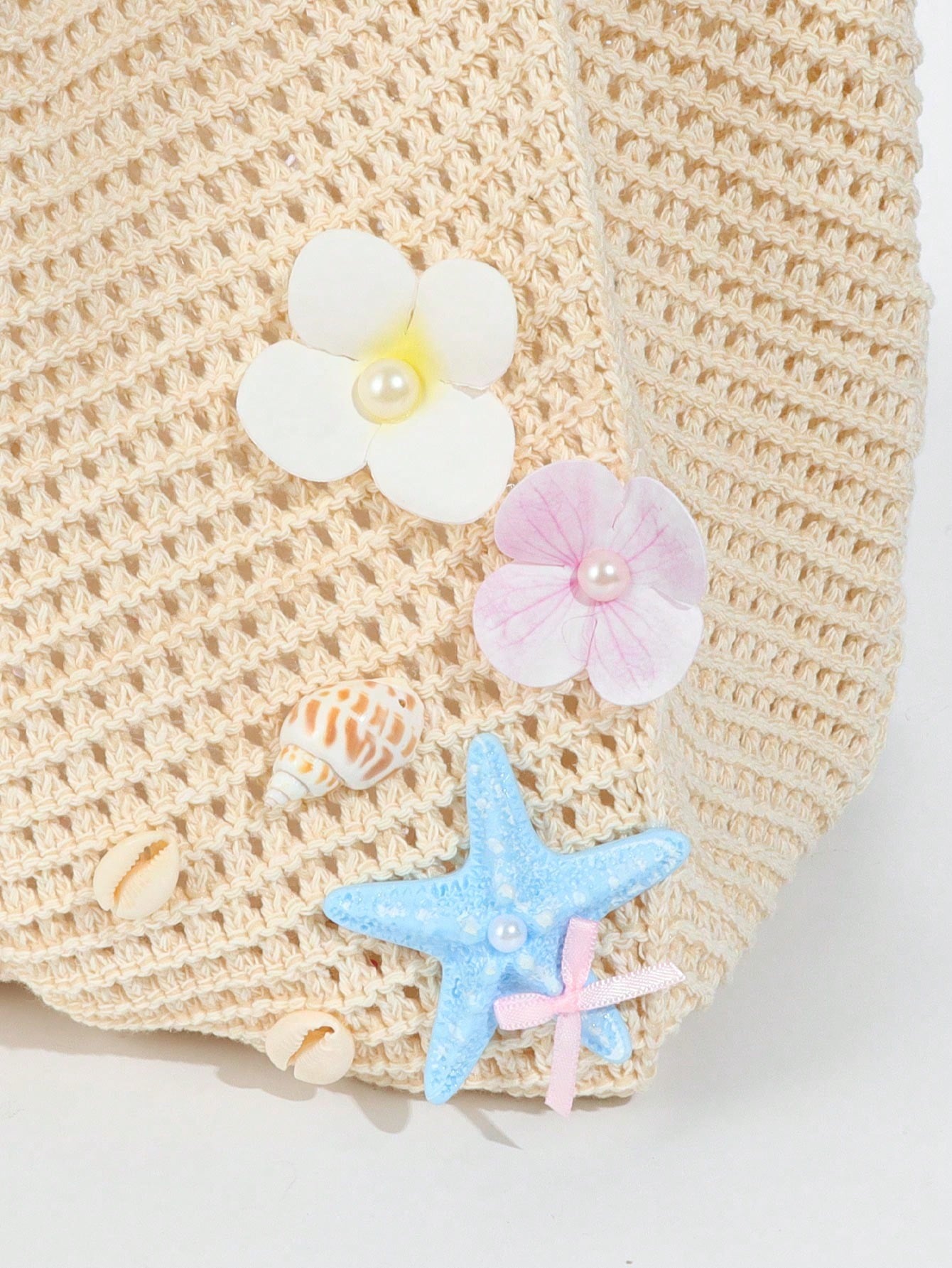 ROMWE Fairycore 1pc Tropical Shiny Hollow Out Knitted Tote Bag, Beach Vacation Style Shoulder Bag,Holiday