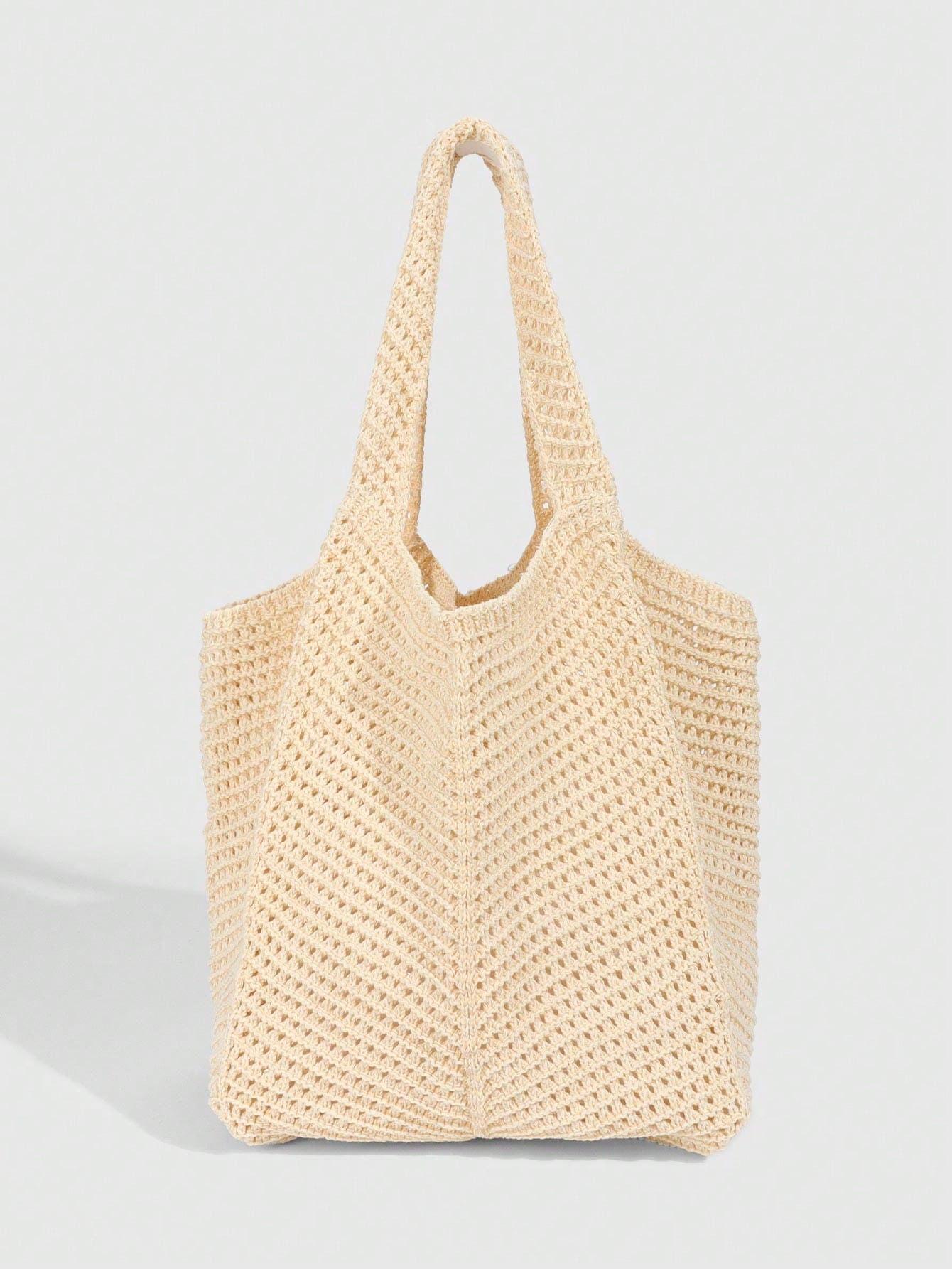 ROMWE Fairycore 1pc Tropical Shiny Hollow Out Knitted Tote Bag, Beach Vacation Style Shoulder Bag,Holiday