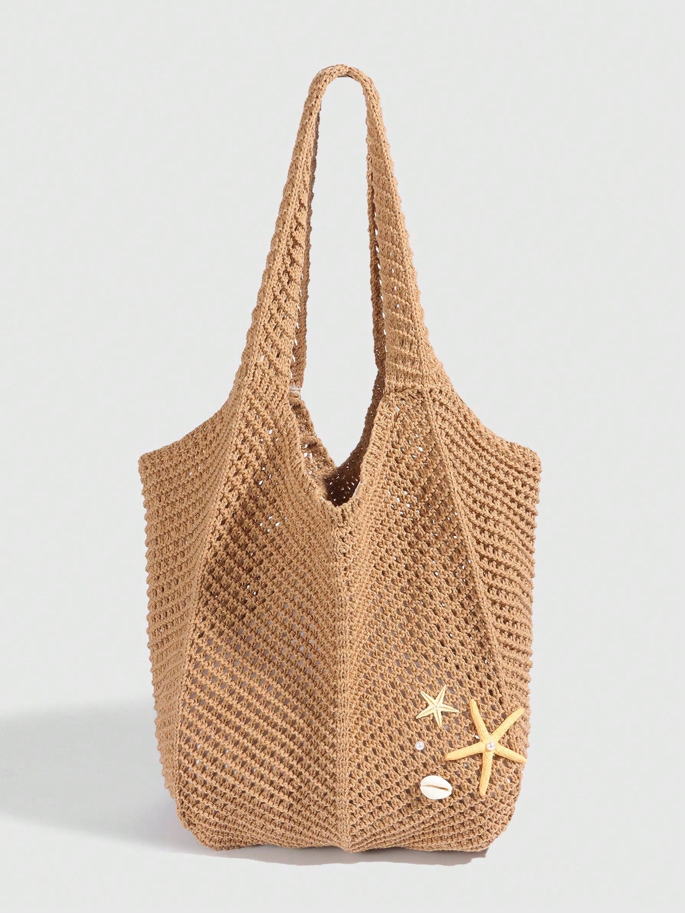 ROMWE Fairycore 1pc Tropical Shiny Hollow Out Knitted Tote Bag, Beach Vacation Style Shoulder Bag,Holiday