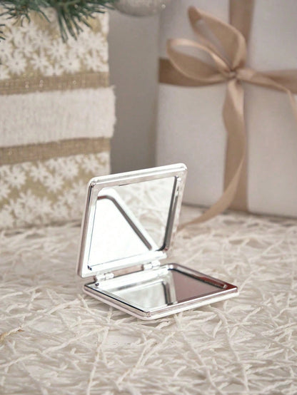 ROMWE Grunge Punk 1pc PU Leopard Print Double-Sided Folding Makeup Pocket Mirror, Portable, Creative Metal Mirror For Women/Students, Random Floral Pattern Design
