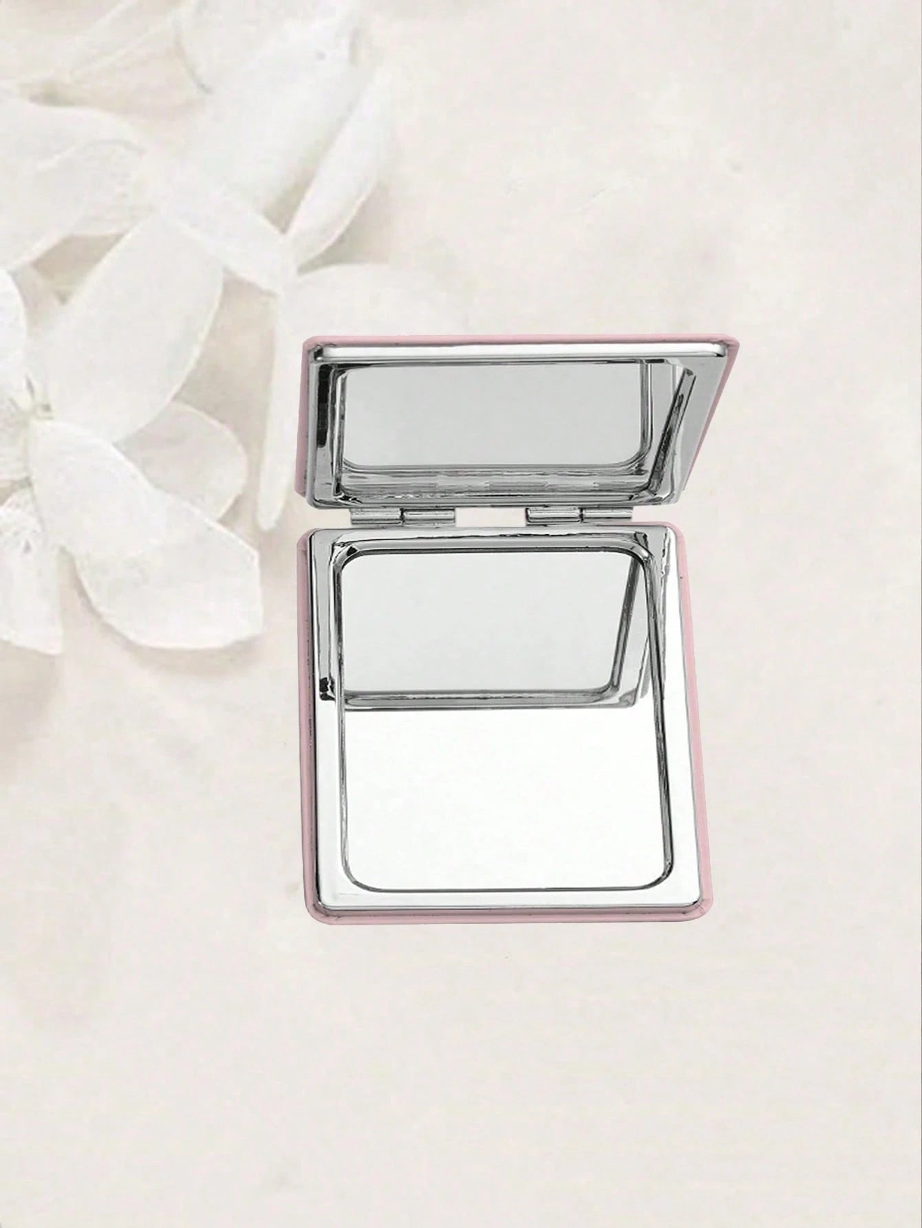 ROMWE Grunge Punk 1pc PU Leopard Print Double-Sided Folding Makeup Pocket Mirror, Portable, Creative Metal Mirror For Women/Students, Random Floral Pattern Design