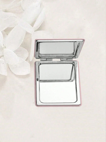 ROMWE Grunge Punk 1pc PU Leopard Print Double-Sided Folding Makeup Pocket Mirror, Portable, Creative Metal Mirror For Women/Students, Random Floral Pattern Design