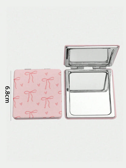 ROMWE Grunge Punk 1pc PU Leopard Print Double-Sided Folding Makeup Pocket Mirror, Portable, Creative Metal Mirror For Women/Students, Random Floral Pattern Design