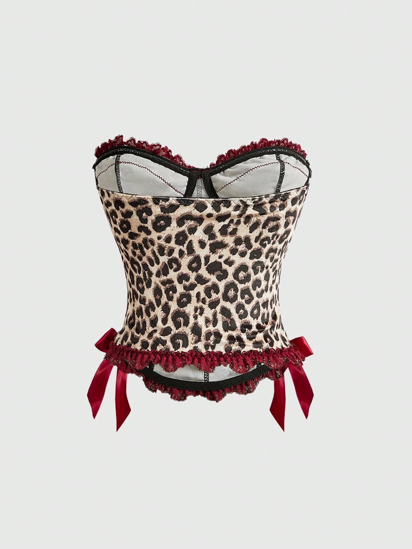 ROMWE J-Fashion Y2K Leopard Print Lace Patchwork Bow Decor Sexy Women Top