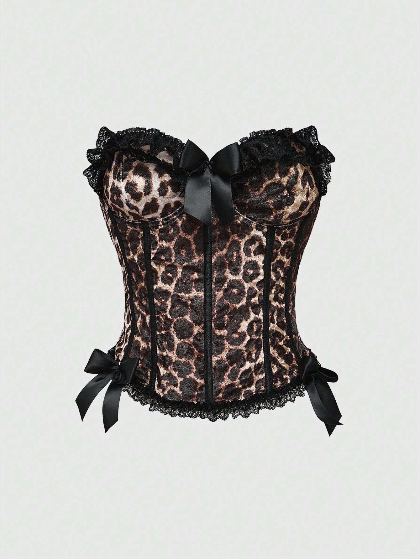 ROMWE J-Fashion Y2K Leopard Print Lace Patchwork Bow Decor Sexy Women Top