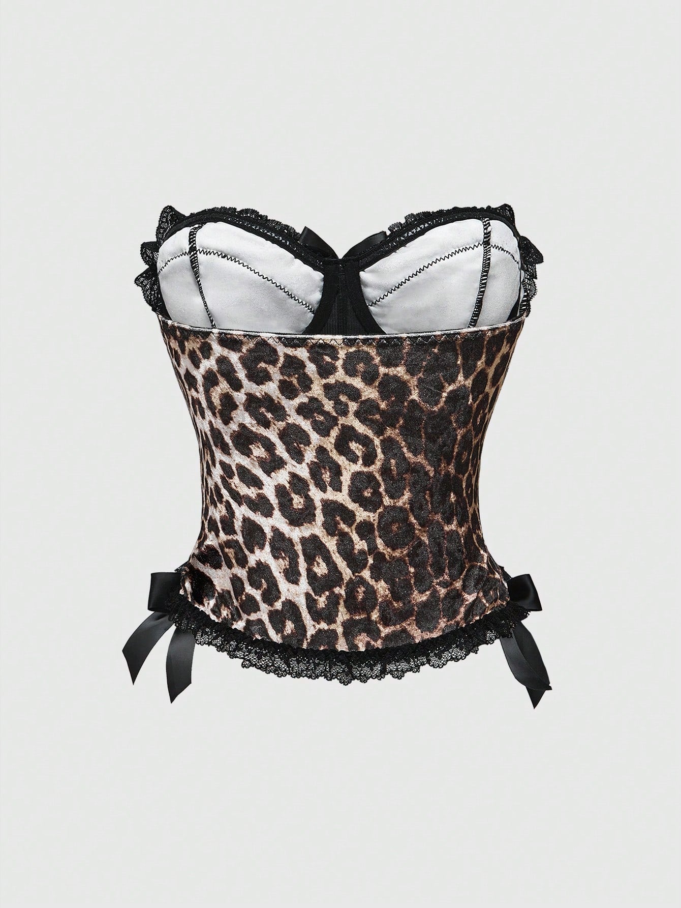 ROMWE J-Fashion Y2K Leopard Print Lace Patchwork Bow Decor Sexy Women Top