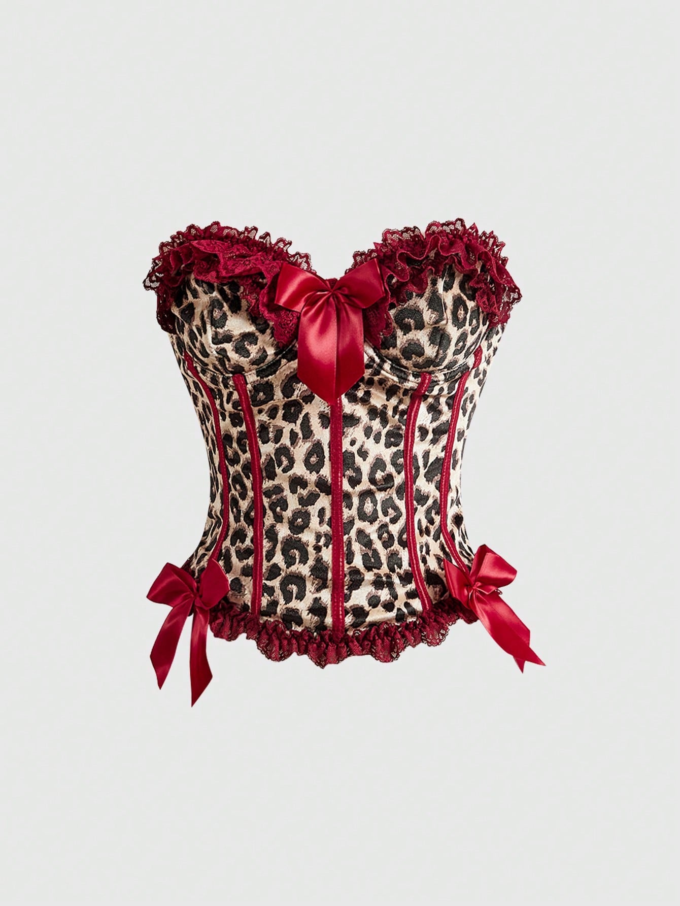 ROMWE J-Fashion Y2K Leopard Print Lace Patchwork Bow Decor Sexy Women Top