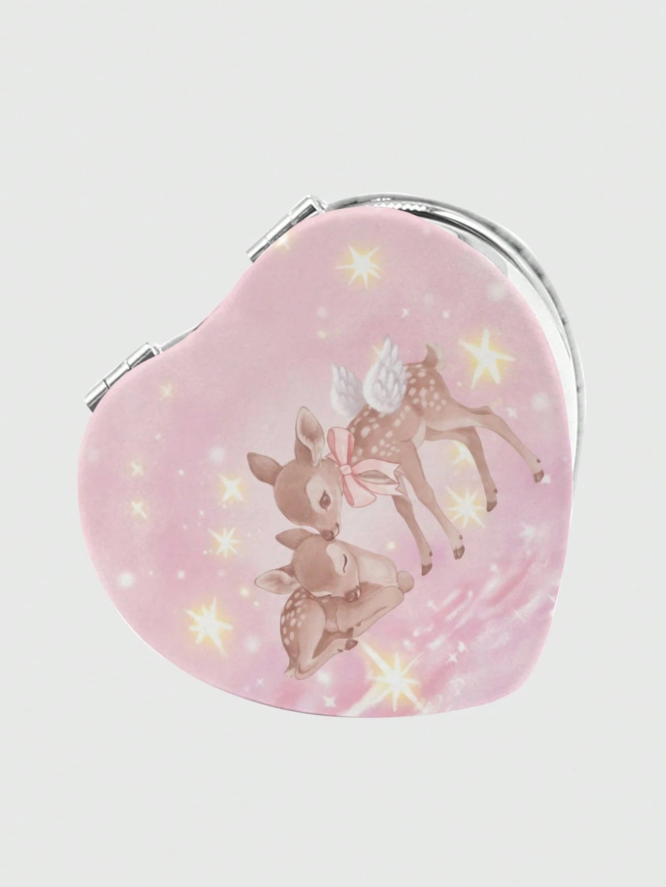 ROMWE Kawaii 1pc Pink Bowknot PU Heart Shaped Makeup Compact Mirror, Random Pattern