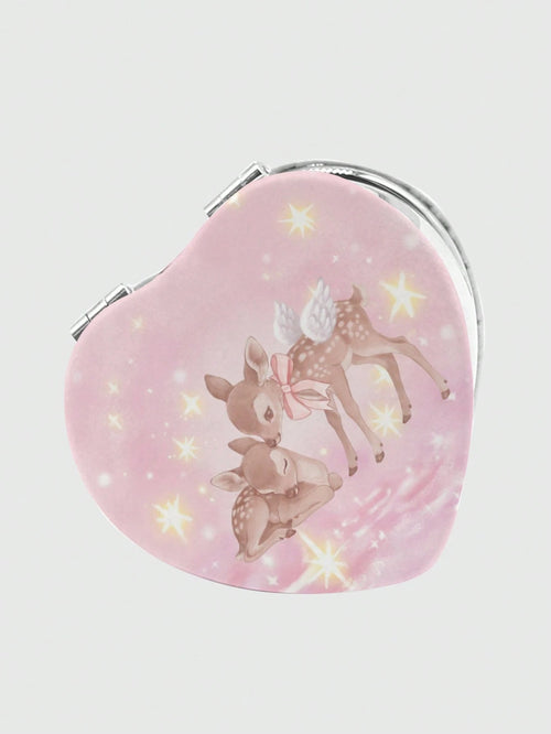ROMWE Kawaii 1pc Pink Bowknot PU Heart Shaped Makeup Compact Mirror, Random Pattern
