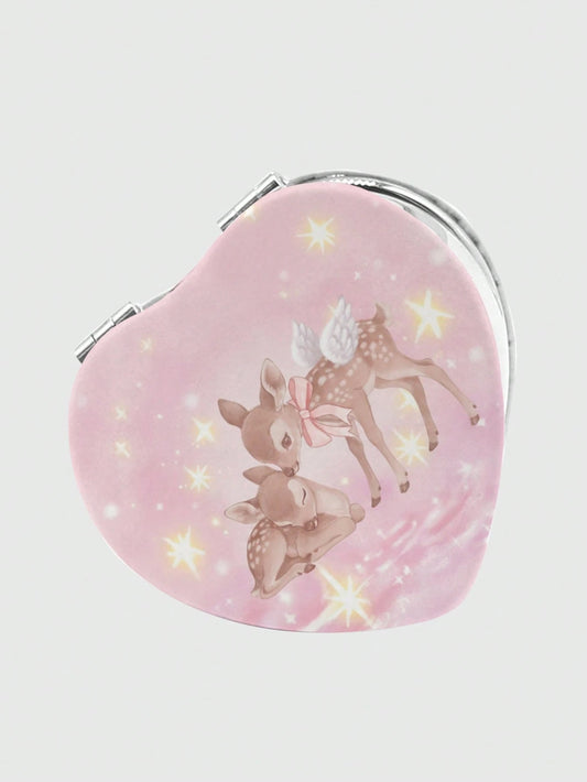 ROMWE Kawaii 1pc Pink Bowknot PU Heart Shaped Makeup Compact Mirror, Random Pattern