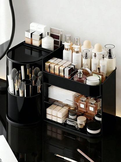 Rotating Makeup Organizer, 2 Tier Face Mask Skincare Organizers And Storage For Bathroom Countertop, Counter Cosmetic Holder For Dresser, Multi-Grid Storage With Brush Holder, Large Capacity Storage