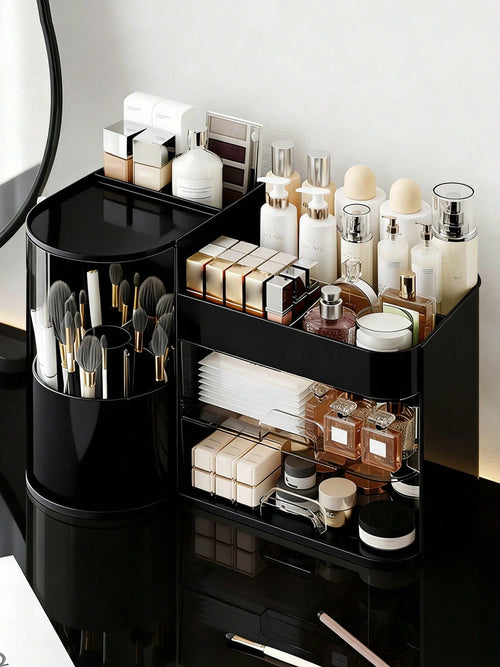 Rotating Makeup Organizer, 2 Tier Face Mask Skincare Organizers And Storage For Bathroom Countertop, Counter Cosmetic Holder For Dresser, Multi-Grid Storage With Brush Holder, Large Capacity Storage