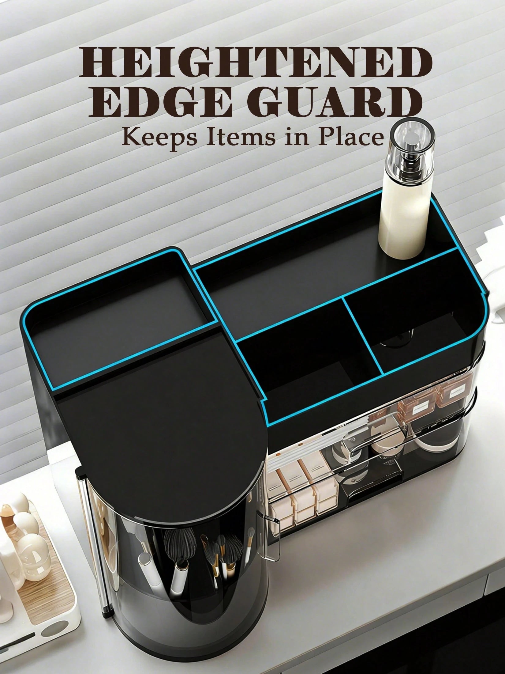 Rotating Makeup Organizer, 2 Tier Face Mask Skincare Organizers And Storage For Bathroom Countertop, Counter Cosmetic Holder For Dresser, Multi-Grid Storage With Brush Holder, Large Capacity Storage