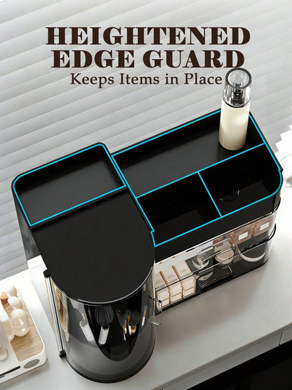 Rotating Makeup Organizer, 2 Tier Face Mask Skincare Organizers And Storage For Bathroom Countertop, Counter Cosmetic Holder For Dresser, Multi-Grid Storage With Brush Holder, Large Capacity Storage