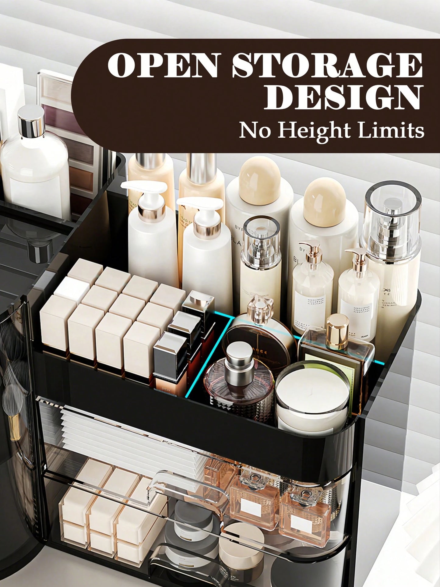 Rotating Makeup Organizer, 2 Tier Face Mask Skincare Organizers And Storage For Bathroom Countertop, Counter Cosmetic Holder For Dresser, Multi-Grid Storage With Brush Holder, Large Capacity Storage