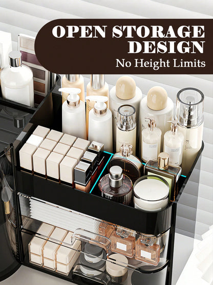 Rotating Makeup Organizer, 2 Tier Face Mask Skincare Organizers And Storage For Bathroom Countertop, Counter Cosmetic Holder For Dresser, Multi-Grid Storage With Brush Holder, Large Capacity Storage