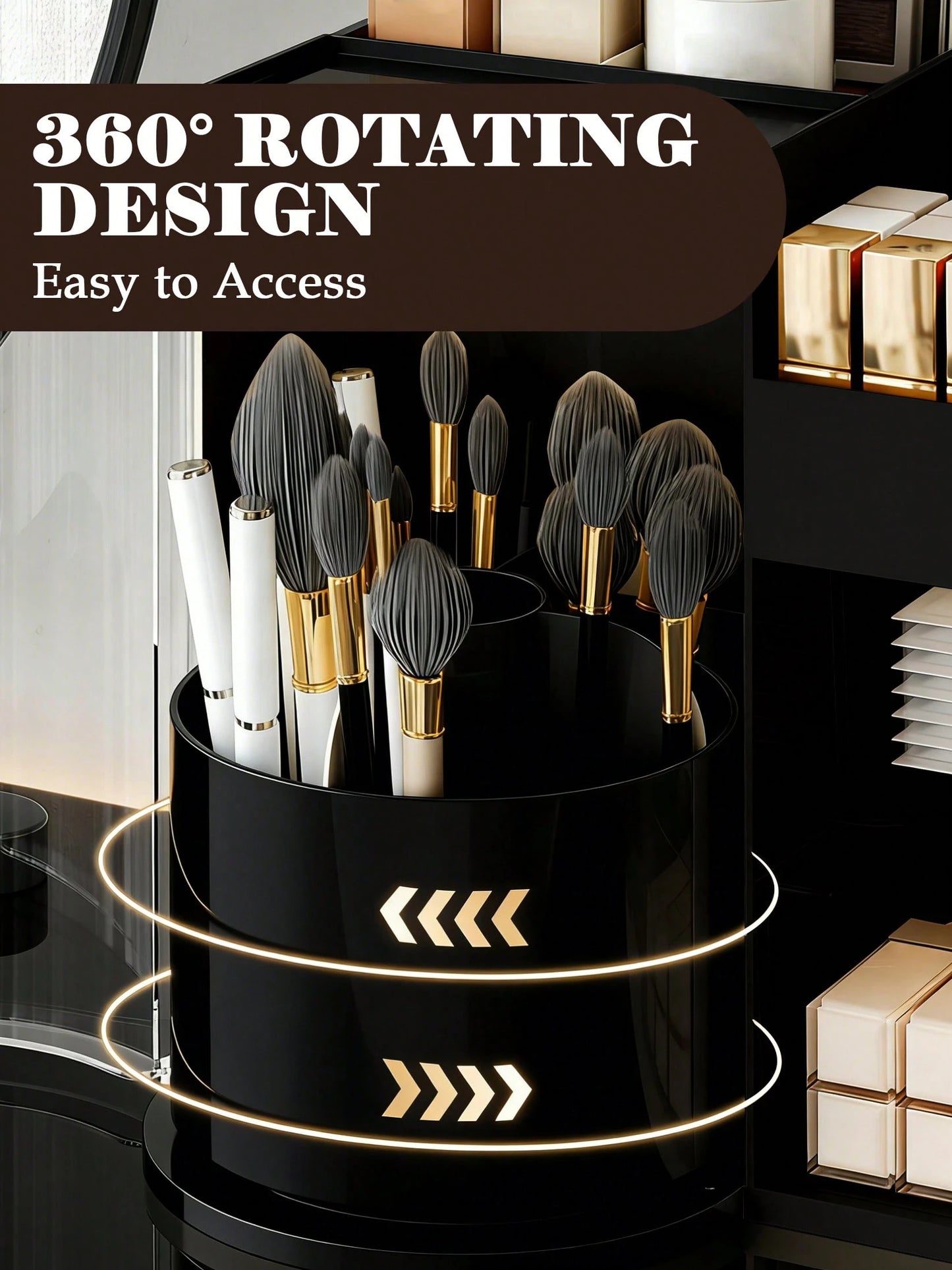Rotating Makeup Organizer, 2 Tier Face Mask Skincare Organizers And Storage For Bathroom Countertop, Counter Cosmetic Holder For Dresser, Multi-Grid Storage With Brush Holder, Large Capacity Storage