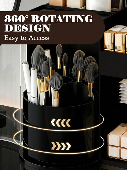 Rotating Makeup Organizer, 2 Tier Face Mask Skincare Organizers And Storage For Bathroom Countertop, Counter Cosmetic Holder For Dresser, Multi-Grid Storage With Brush Holder, Large Capacity Storage