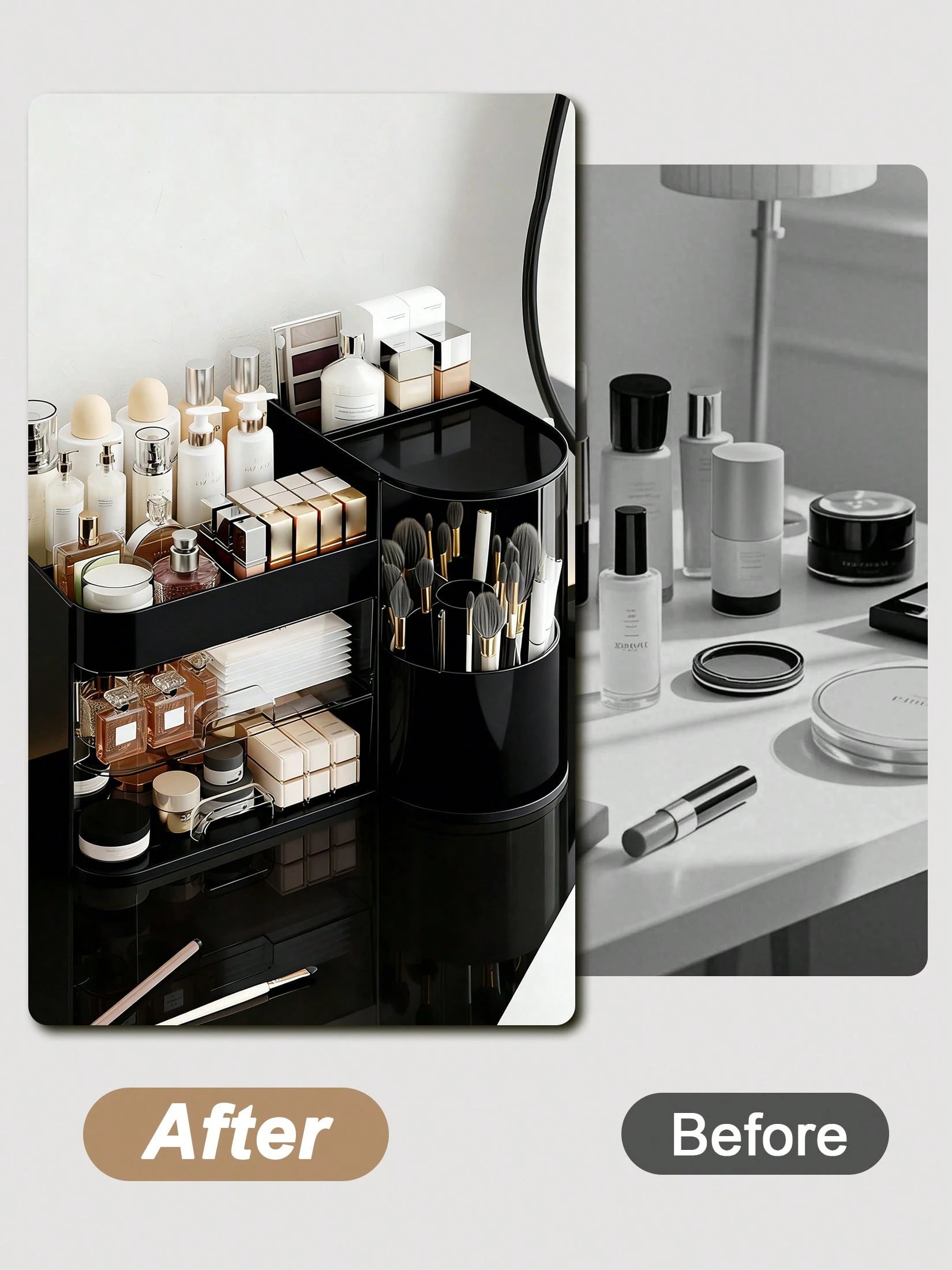 Rotating Makeup Organizer, 2 Tier Face Mask Skincare Organizers And Storage For Bathroom Countertop, Counter Cosmetic Holder For Dresser, Multi-Grid Storage With Brush Holder, Large Capacity Storage